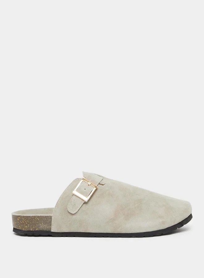 Styli Men Beige Suede Comfort Mules